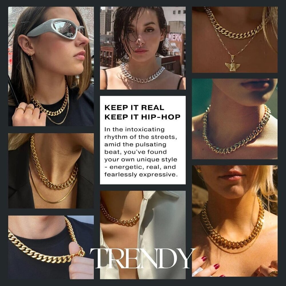Unisex 18K 16mm- Silver Chunky Cuban Link Curb Chain Necklace Hip Hop Punk - Picture 4 of 6